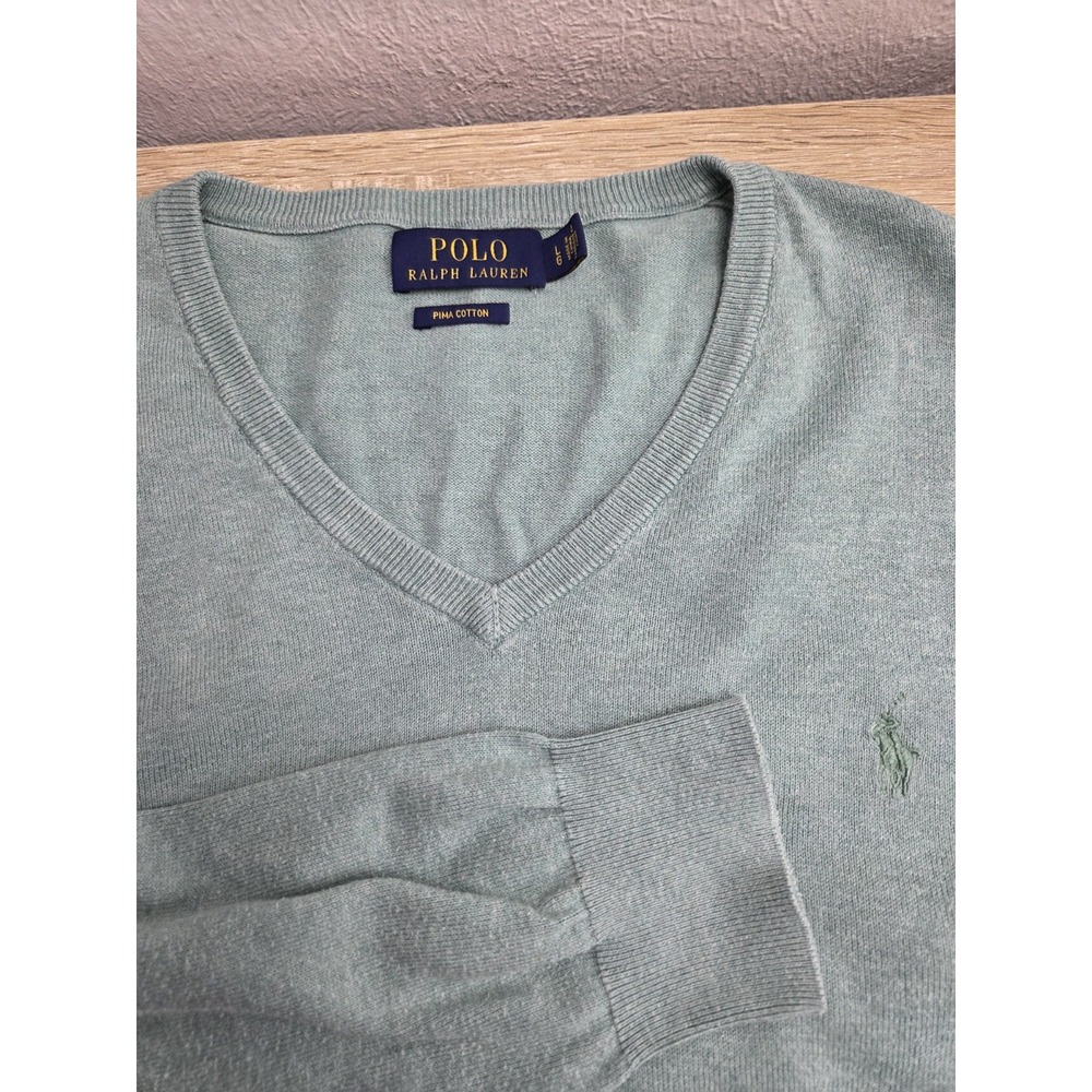 Polo Ralph Lauren Pima Cotton VNeck Sweater Green‎  Large